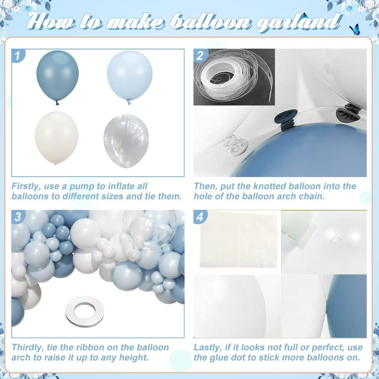 Dusty Blue Balloon Arch Kit 126 Pcs Light Blue and White Balloon Arch Garland Kit Include Macaron Balloons for Wedding Birthday Baby Shower Gender Reveal Bridal Decorations