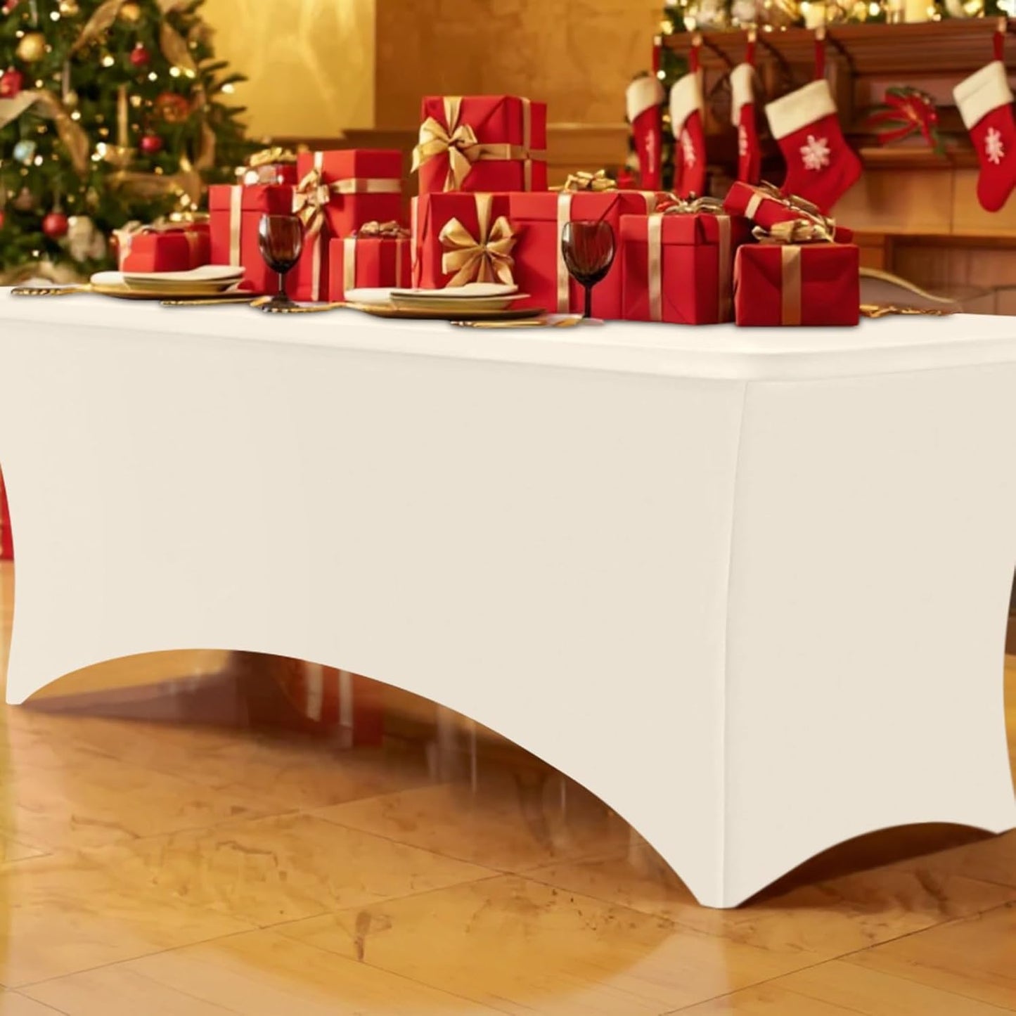 Smiry 2 Pack Spandex Table Cloth 6FT, Elastic Fitted Stretch Tablecloths, Washable and Wrinkle Free Rectangular Patio Table Cover for Outdoor, Wedding, Banquet & Parties (Beige, 72Lx30Wx30H Inch)