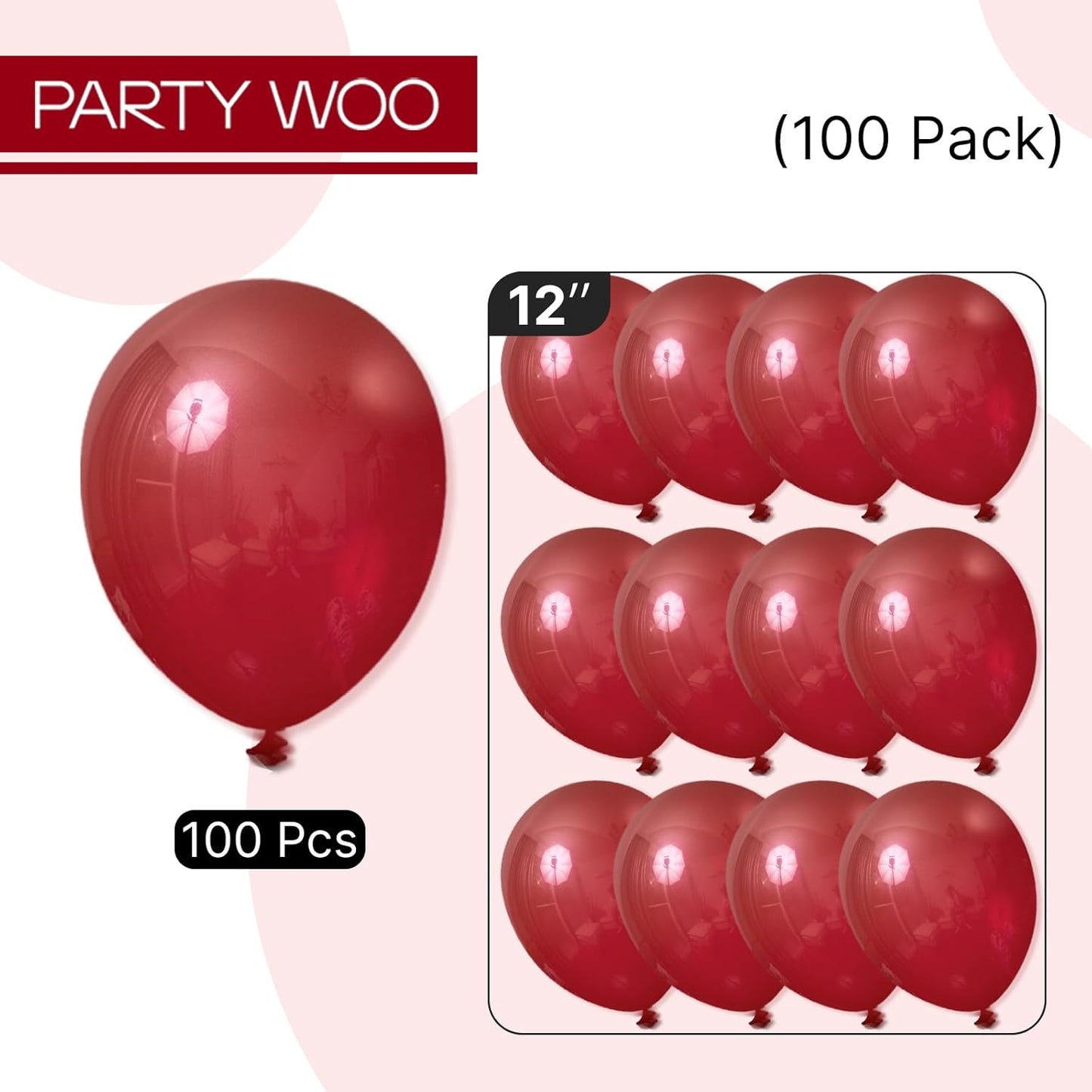 PartyWoo Burgundy Balloons 100 pcs 12 Inch Dark Red Maroon Fall Latex Balloons for Graduation Thanksgiving Valentine's Day Wedding Anniversary Engagement Christmas Birthday Party Decorations Red-Y62