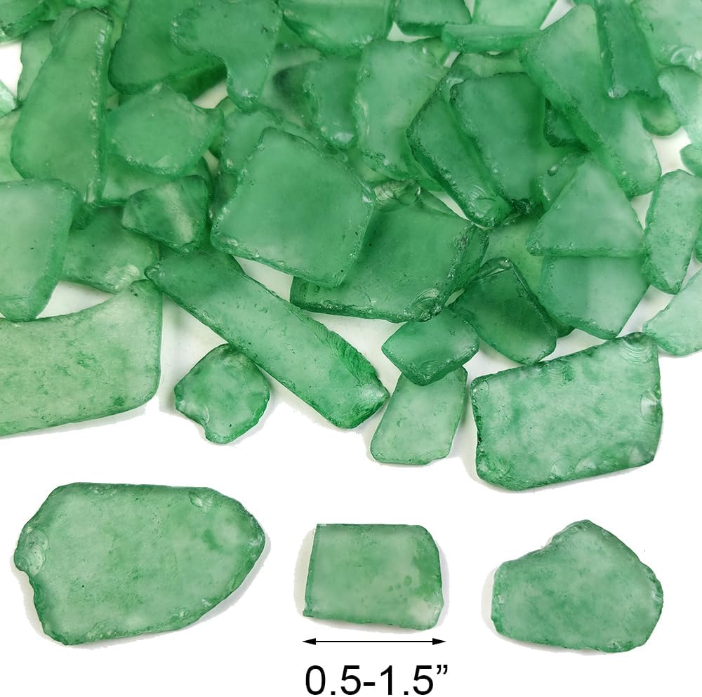 15 OZ Frosted Dark Green Sea Glass Bulk Tumbled Seaglass Pieces for DIY Crafts, Beach Theme Party Nautical Wedding Decorations, Aquarium Vase Fillers, Mosaic Art, Coastal Home Decor,0.5-1.5 inch