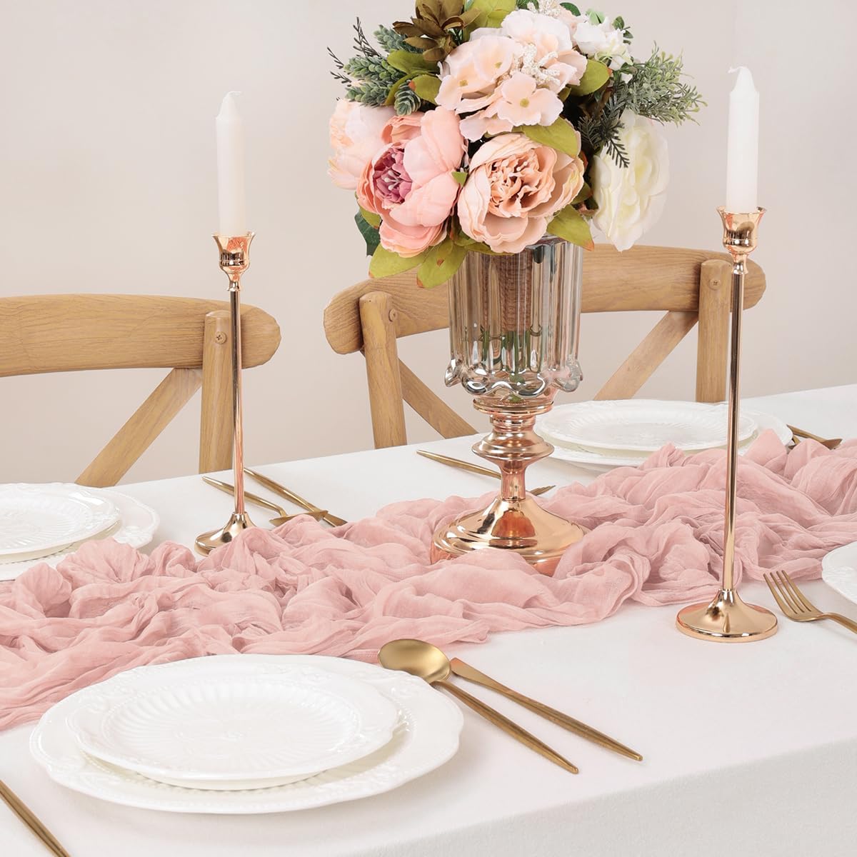 Dusty Pink Table Runner Cheesecloth Table Runner 10FT Farmhouse Table Runners 120 Inches Fall Table Decor Dining Room Centerpiece Wedding Boho Baby Shower Birthday