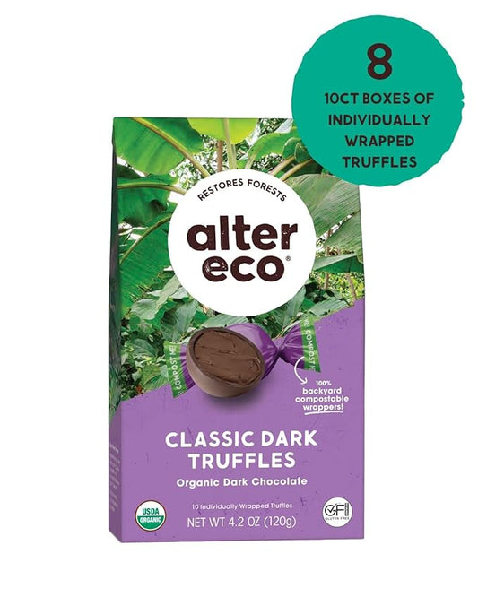 Alter Eco |Classic Dark Chocolate Truffles | Pure Dark Cocoa, Fair Trade, Organic, Non-GMO, Gluten Free | 80 Truffles