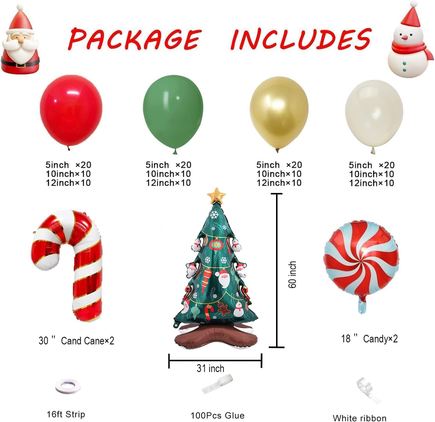 Christmas Balloon Garland Arch Kit 168PCS Red Sage Green Gold White Sand Balloons Candy Balloon Cand Cane Balloons for Christmas Party Decorations Supplies