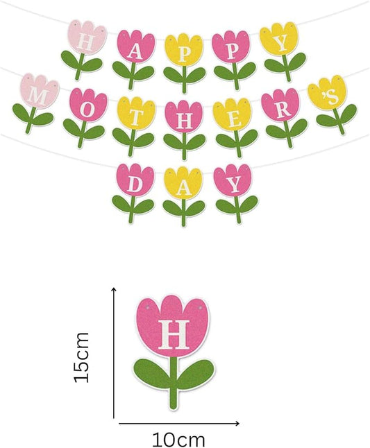 Happy Mother's Day Banner Set Decoration for Mother's Day Party Decorations Backdrop Garland for Mom Mother's Day Glitter Garland Photo Props (Pink Yellow Flower)