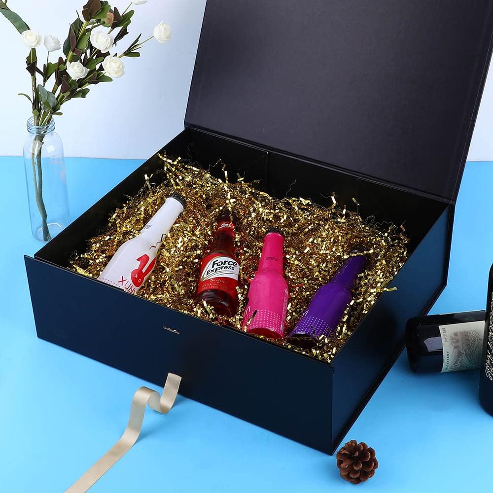 Black Extra Large Gift Box 16x14x5.3 Inches With Ribbon and Magnetic Lid Closure, Groomsman Proposal Box, Rectangle Collapsible Boxes for Large Gifts (Matte Black)