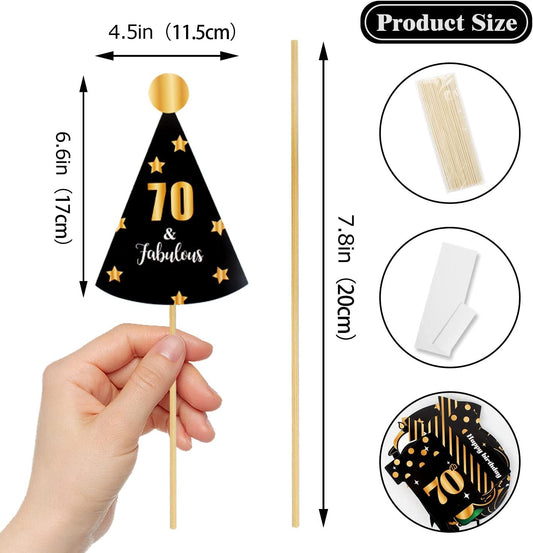 LINGTEER Happy 70th Birthday Party Photo Booth Props,Cheers to 70th Birthday Seventy Years Old Bday Party Centerpieces Props Decorations Sign.