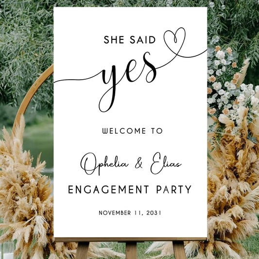 Personalized Engagement Welcome Sign – Minimalist Engagement Party Yard Sign – We’re Engaged Signs – Engagement Party Decorations for Couple - She Said Yes! (Version 6)