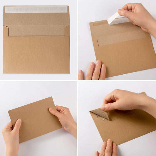 50 Pack 5 x 7 Envelopes Brown Self Seal for Wedding, Party Invitations, Greeting Cards, Announcements, Photos, 5.24 x 7.21 Inches (Brown)
