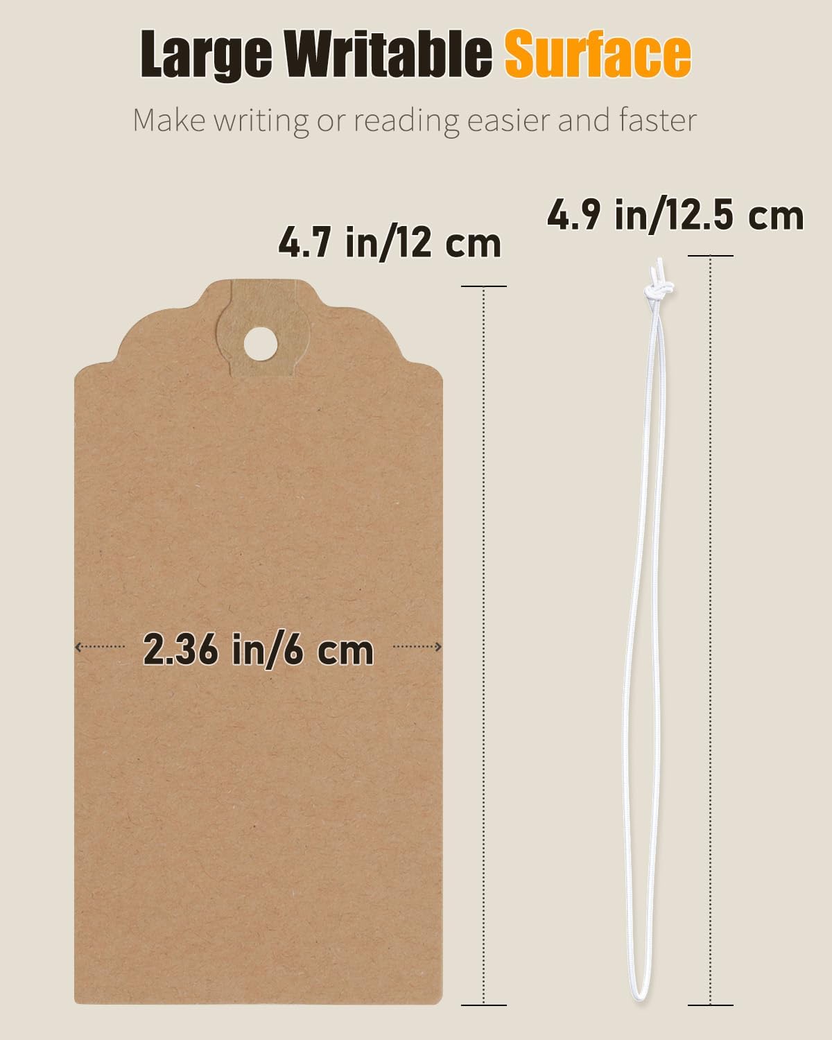 Uniclife 72 Pcs Blank Shipping Tags with Elastic String Attached Kraft Paper Tags Hang Tags with Reinforced Eyelet Large Marking Tags Price Tags Inventory Label Tags, Brown (4.7" L x 2.36" W)