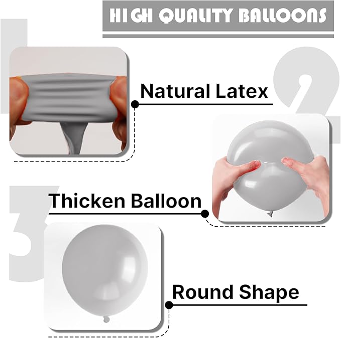 PartyWoo Gray Balloons 140pcs Different Sizes Pack of 18 12 10 5 Inch Matte Gray Latex Balloon Arch Kit for Baby Shower Graduation Wedding Anniversary Birthday Party Decorations Gray-Y71