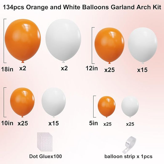 YMSZ Orange Balloons Arch Kit, 134pcs Orange and White Balloons for Birthday, Graduation, Baby Shower Party Decorations