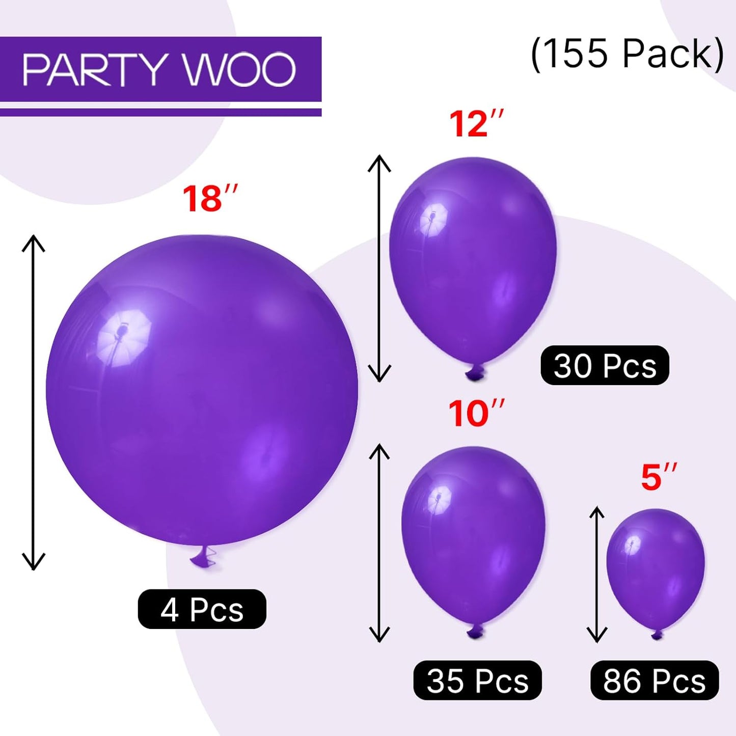 PartyWoo Dark Purple Balloons 155 pcs Different Sizes of 18 12 10 5 Inch Royal Purple Balloon Arch Kit Garland for Graduation Halloween Mardi Gras Baby Shower Birthday Party Decorations Purple-Y16
