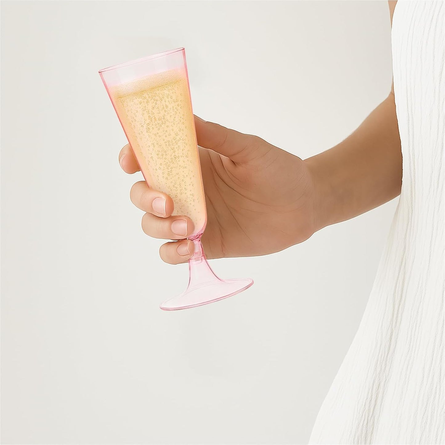 100 Pack Pink Clear Plastic Champagne Flutes, 5 Oz Disposable Champagne Glasses, Unbreakable Acrylic Mimosa Glasses Wedding Cocktail Cups for Engagement Birthday Graduation Party Decorations Supplies