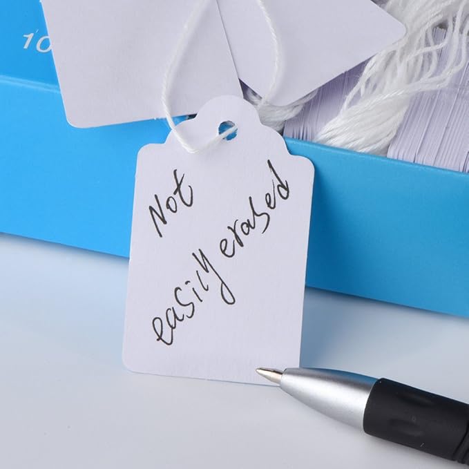 Price Tags with String Attached, 1000pcs White Matte Surface Marking Merchandise Strung Tags Writable Label Small Hang Tag for Pricing Gift Jewelry Clothing Yard Sale Garage Supplies 1.75 x 1.093 inch
