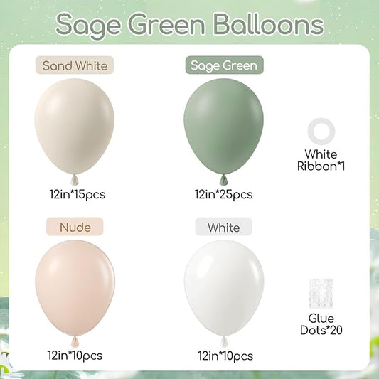 60pcs Sage Green Balloons 12inch with Sage Green Nude Sand White Balloons for Neutral Bridal Baby Shower Wedding Birthday Engagement Party Decorations