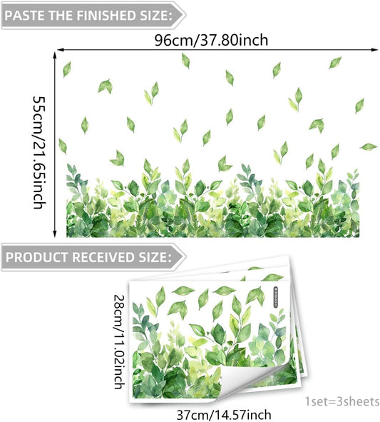 3 Pieces Green Leaves Wall Decals Vinyl Green Vines Wall Stickers Removable Art Murals Peel and Stick Leaves Decor for Girls Bedroom Living Room Nursery