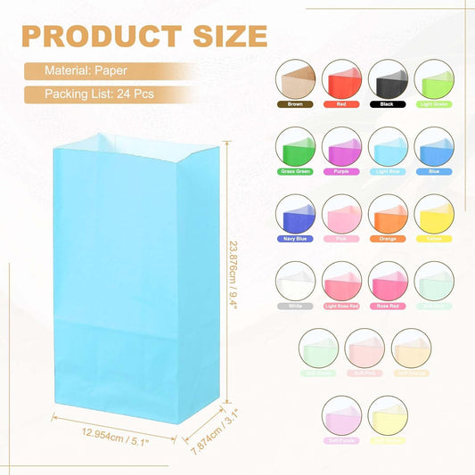 PATIKIL Party Favor Bag, 24 Pcs 5.1x3.1x9.4 Inch Medium Paper Candy Bags Gift Treat Celebration Halloween Goody Birthday Wedding Party with Stickers, Light Blue