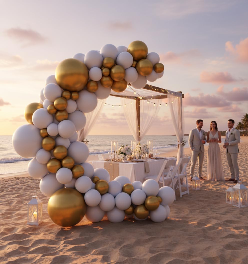 Balloon Garland Arch Kit – 146 Pcs White, Metallic Gold & Confetti Balloons for Baby Shower, Birthday, Gender Reveal, Wedding Party – DIY Kit by Vellax™