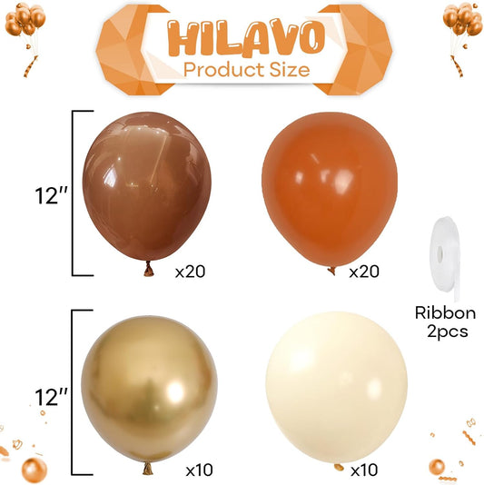Orange Brown Balloons Set – 60 Pcs 12 Inch Burnt Orange Tan Gold Boho Latex Balloons for Fall & Thanksgiving Party