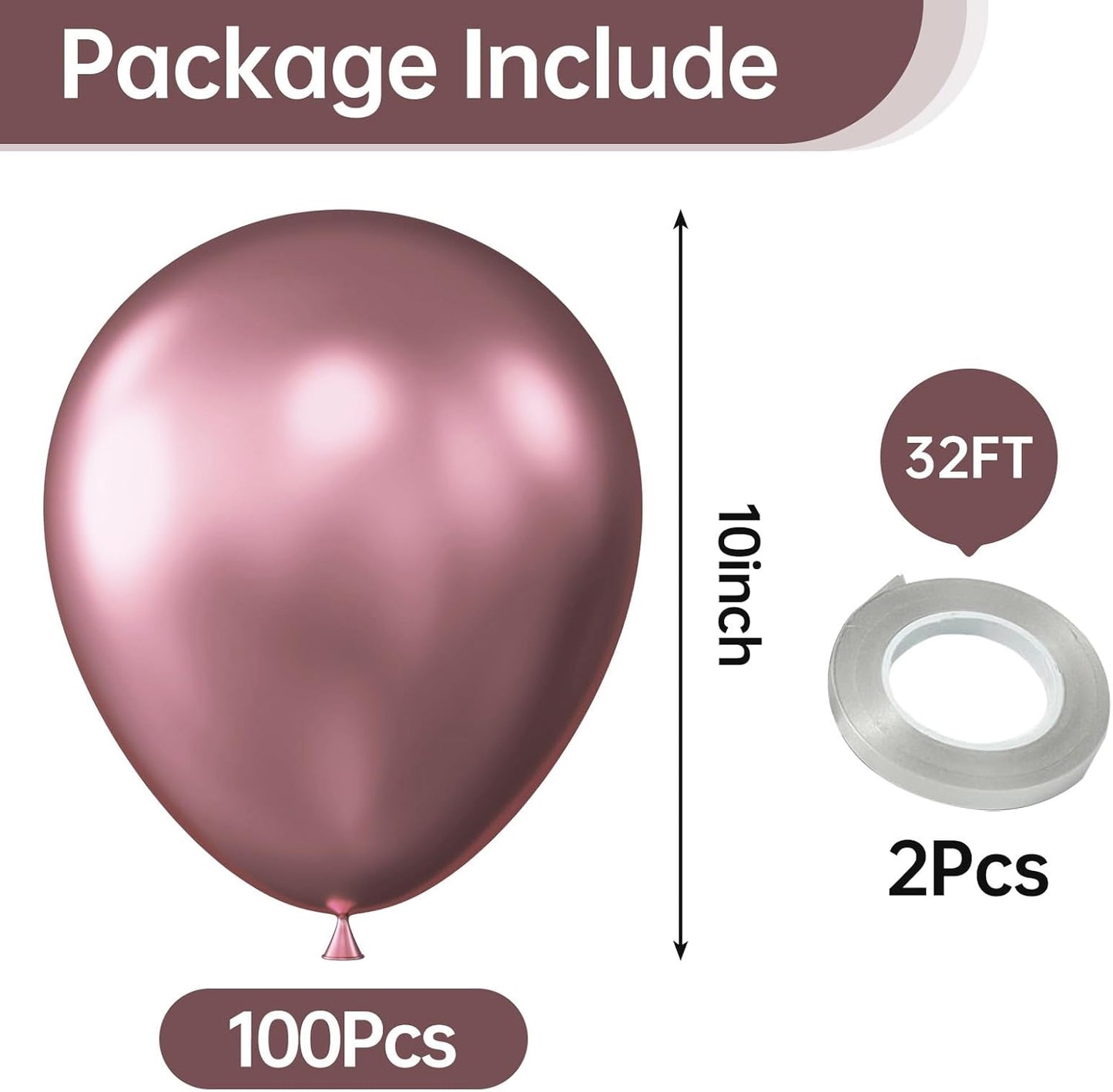 KALOR 10 Inch Metallic PInk Balloons, 100 Pcs Latex Helium Metallic Balloons for Kid's Birthday Party Baby Shower Wedding Graduation Graduation Party Decorations
