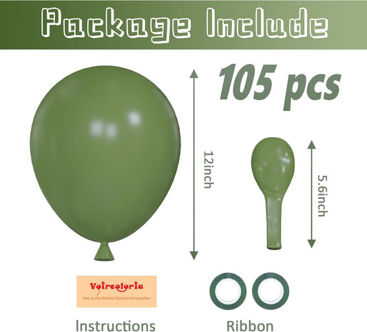 105pcs Sage Green Balloons 12inch Olive Green Balloons for Birthday Graduation Baby Shower Wedding Anniversary New Year Party Decorations