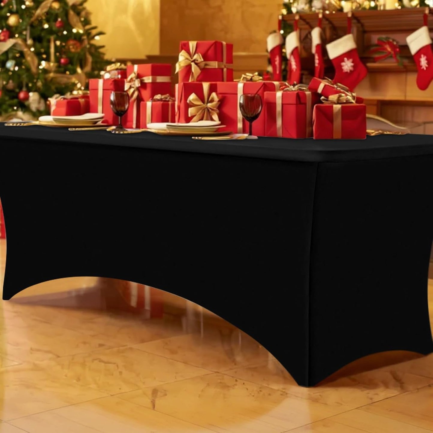 Smiry Spandex Table Cloth 4FT, Elastic Fitted Stretch Tablecloths, Washable and Wrinkle Free Rectangular Patio Table Cover for Outdoor, Wedding, Banquet & Parties (Black, 48Lx30Wx30H Inch)