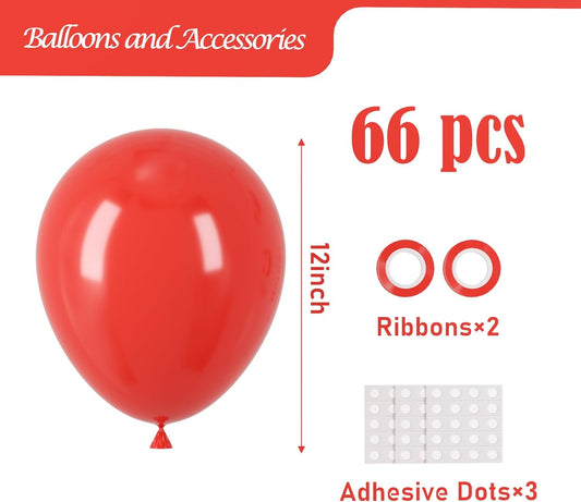 Red Balloons, 66pack 12inch Red Latex Party Balloons for Valentine's Day, Graduation, Wedding, Birthday, New Year, Baby Shower, Christmas, Anniversary Party Decorations
