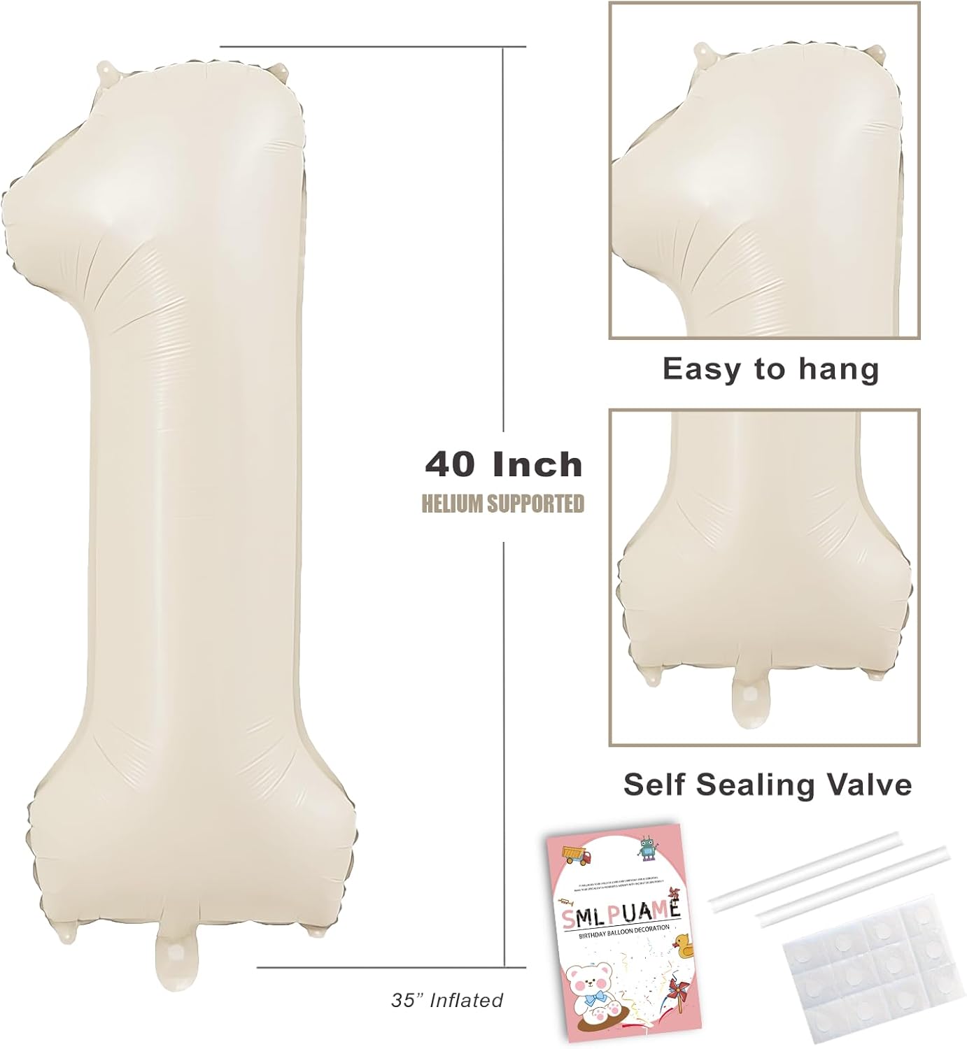 Smlpuame 40 Inch Beige Number 6 Balloons for 6th Birthday Decorations Boys Girl, Giant Self-Sealing Cream Foil Number 0-10 White Sand Balloon for Women Men Party Anniversary Baby Shower Supplies
