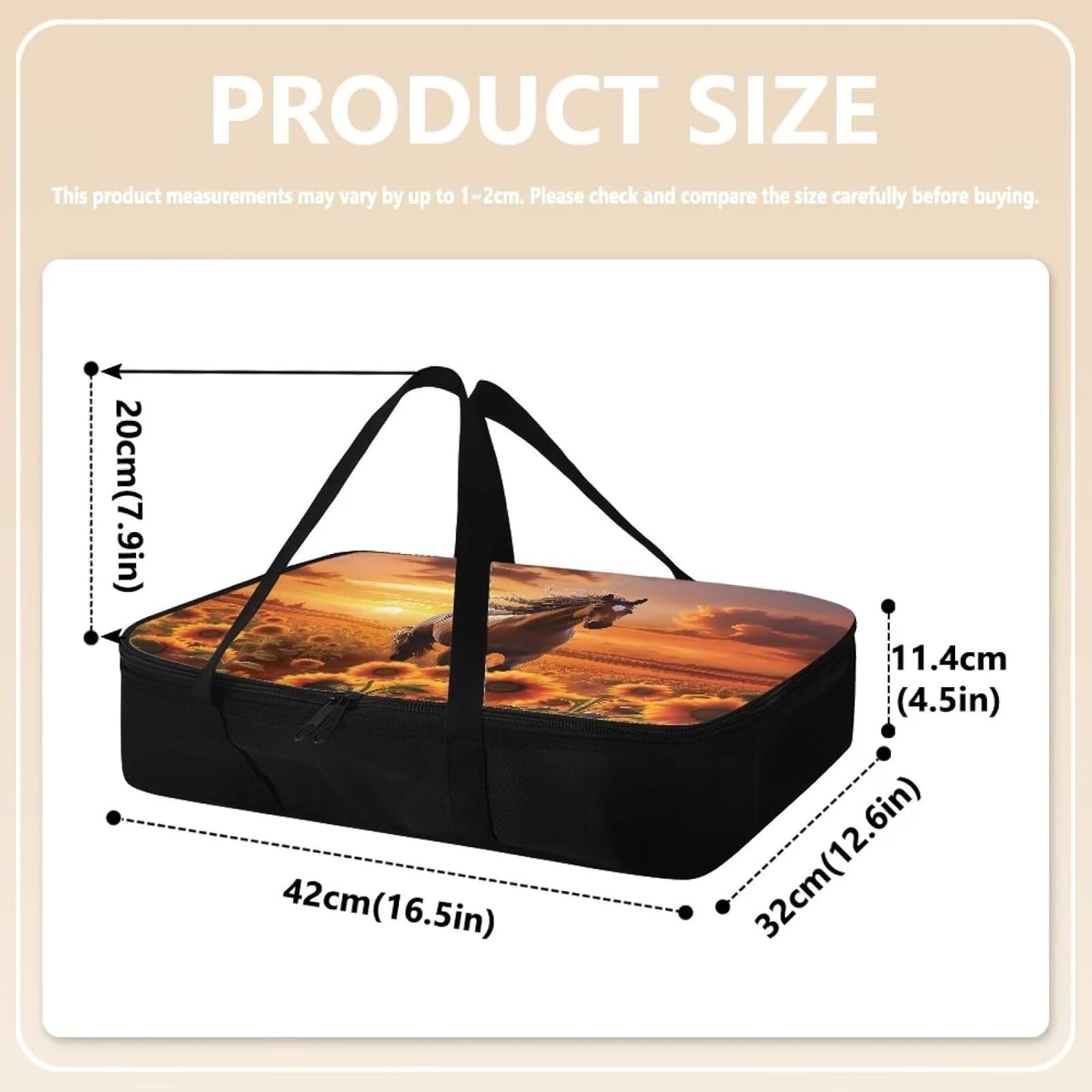 Sunflower Horse Insulated Casserole Carriers Thermal Bags for Hot or Cold Food with Heat Resistant Lining Zip Food Carriers Fits 11 x 15 or 9 x 13 Baking Dish