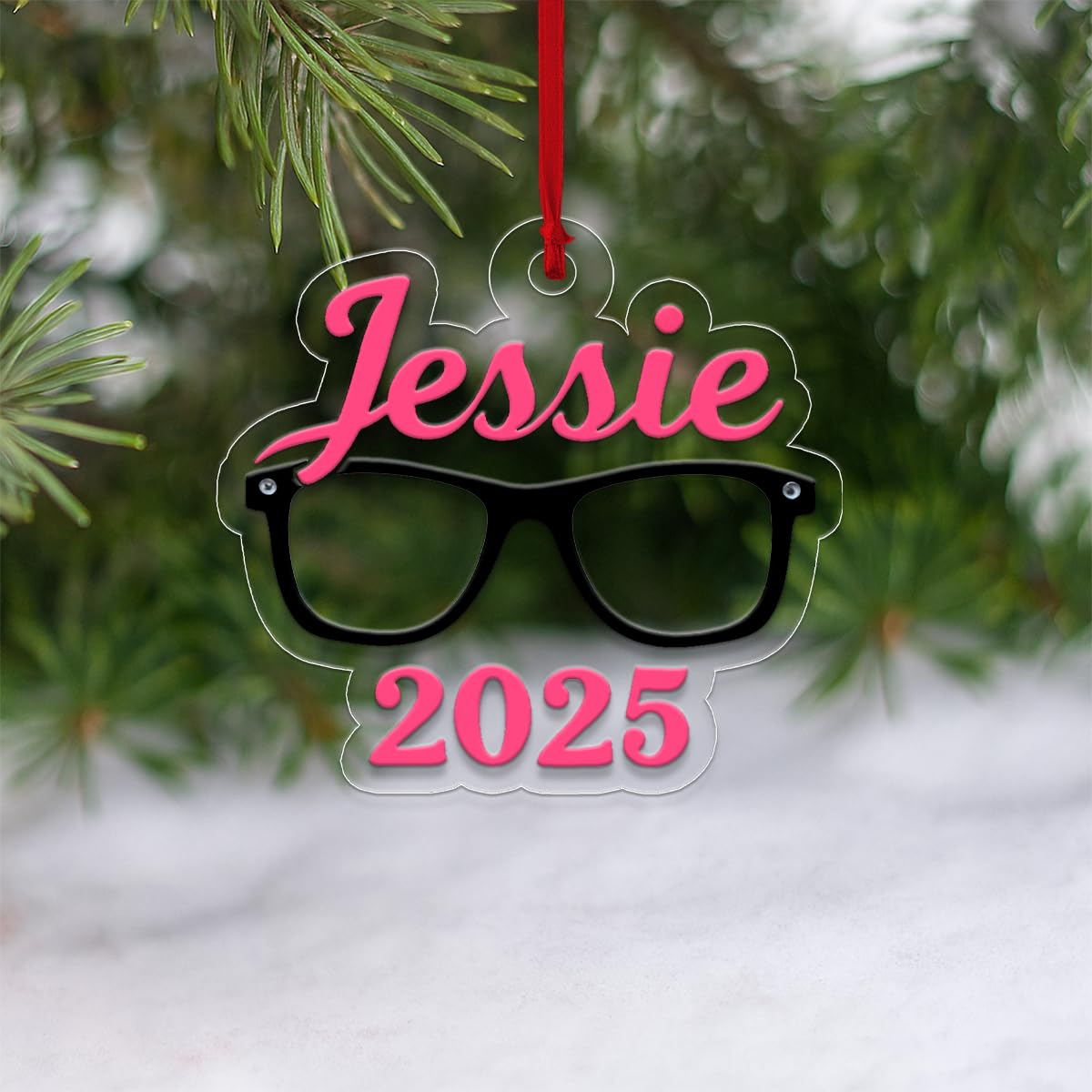 Custom Name With Glasses Ornament, Personalized Nerd Christmas Ornament, Gift For Her, Cute Book Lover Ornament, Holiday Decoration Acrylic Ornament – Personalized Christmas Tree
