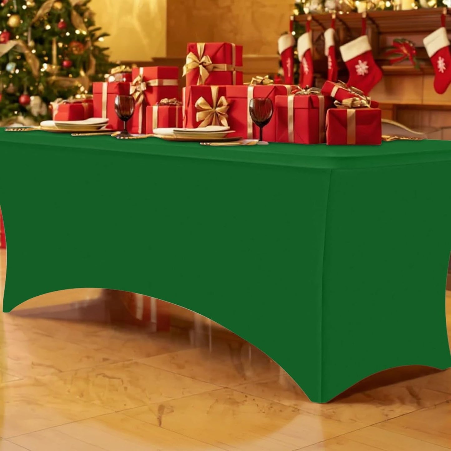 Smiry 2 Pack Spandex Table Cloth 5FT, Elastic Fitted Stretch Tablecloths, Washable and Wrinkle Free Rectangular Patio Table Cover for Outdoor, Wedding, Banquet (Emerald Green, 60Lx30Wx30H Inch)
