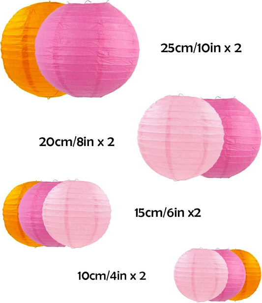 ZOOYOO 10Pcs Paper Lanterns,Pink Orange Round Hanging Tissue Paper Lanterns Decorations for Birthday,Wedding,Graduation,Baby Shower,Mother's Day,Fall Garden Home Decor