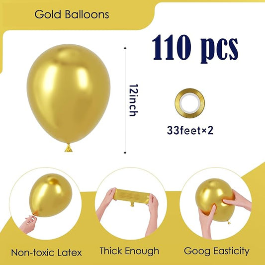 110pcs Metallic Gold Balloons 12inch Chrome Gold Latex Party Balloons for Graduation, Wedding, Birthday, New Year, Baby Shower, Anniversary Party Decorations