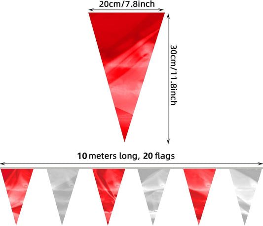32.8FT Red Silver Glitter Triangle Pennant Banner Flag Metallic Bunting Fabric Garland for Christmas Graduation Wedding Engagement Anniversary Bachelorette Bridal Shower Valentine's Party Decor