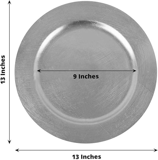 Efavormart 6 pcs 13" Silver Round Charger Plates for Tabletop Decor Holiday Wedding Catering Event Decoration