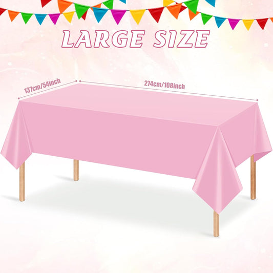 3Pcs Light Pink Tablecloth,Disposable Plastic Tablecloths,Waterproof Pink Rectangle Table Cover for Graduation Birthdays Weddings Anniversary Party Decorations,54 x 108 Inch