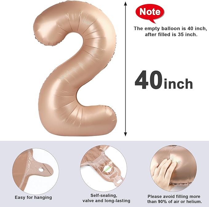 2 Numbers Balloon 40 Inch Light Brown Two Balloon Number Birthday Decor, 2nd 12 21st Party Celebration Decorations Graduations Wedding Baby Shower