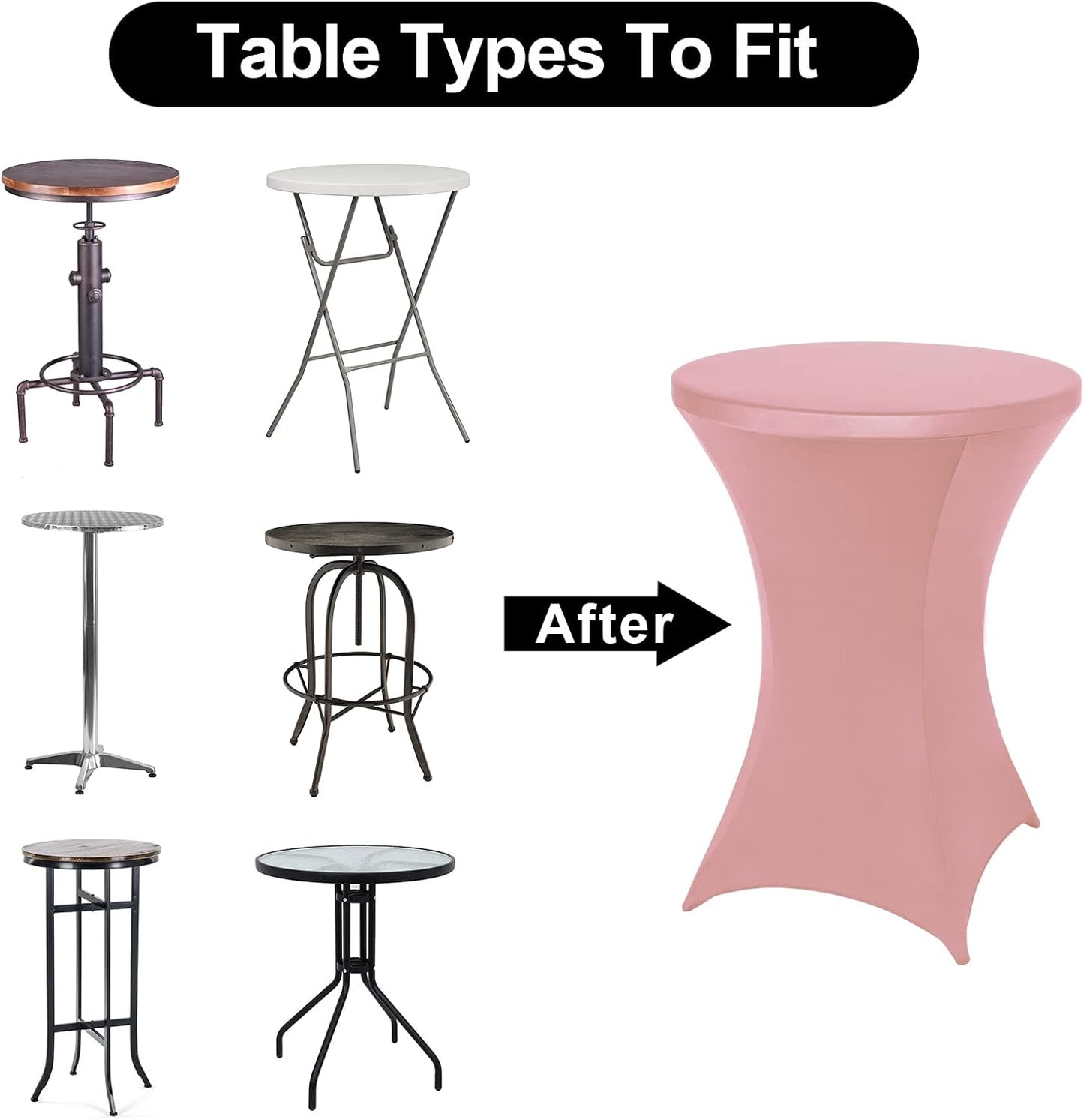 FestiCorp 2 Pack Spandex Cocktail Table Covers Fitted Clothes, Elastic Round Table Cover, Stretch Tablecloth for Party, Bar, Wedding, Birthday, Banquet, Pink, 30"-32" Diameter x 40"-43" Height