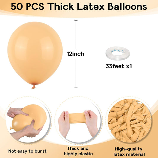 Nude Balloons 12 Inch, 50 Pcs Beige Balloon Retro Apricot Neutral Latex Balloons Matte Tan Cream Blush Peach Helium Party Balloons for Boho Birthday Wedding Baby Bridal Shower Party Decorations