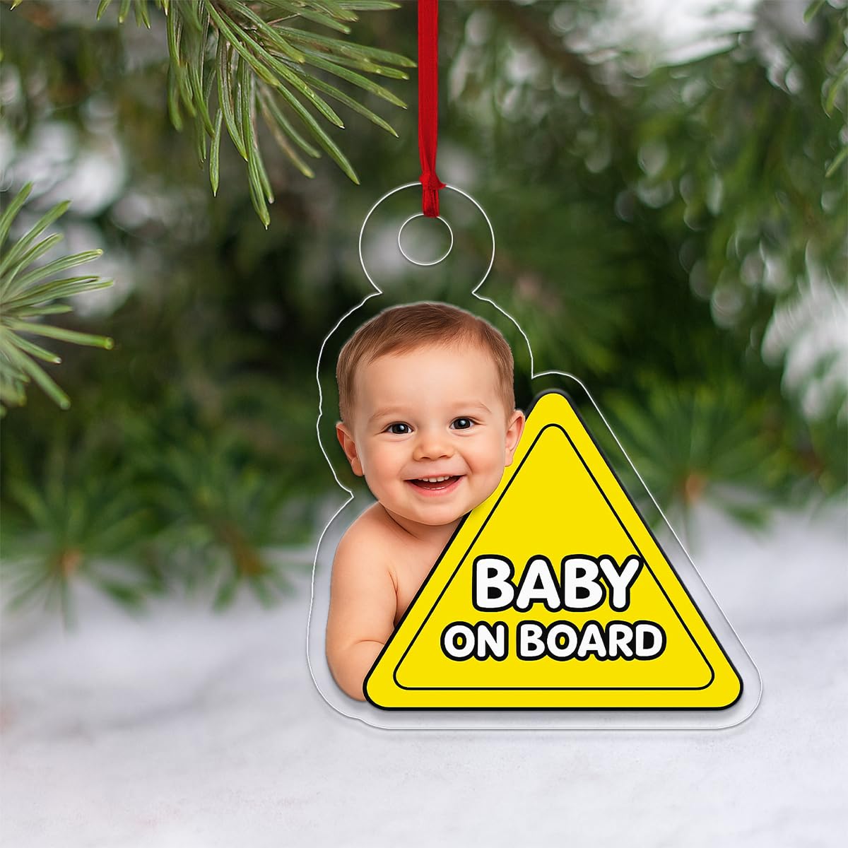 Custom Photo Baby On Board Ornament, Personalized Baby Picture Christmas Ornament, Baby’s First Christmas Keepsake, Holiday Decoration Gift Acrylic Ornament – Personalized