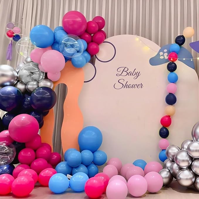 Blue Pink Balloon Garland Arch Kit, 167Pcs Pastel Hot Pink Navy Light Blue Silver Balloons for Gender Reveal Baby Shower Graduation Birthday Pool Hawaii Tropical Party