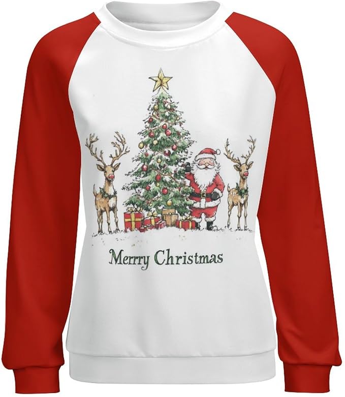 LOAIHA Christmas Sweatshirts for Women Christmas Tree Graphic Shirt Xmas Long Sleeve Merry Christmas Pullover Blouse