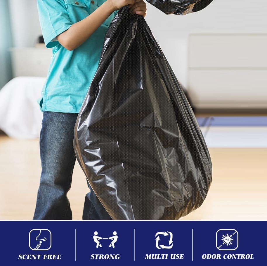 Teivio 20-25 Gallon 120 Counts Black Large Trash Bags Garbage Bags, outdoor trash bags liners for Kitchen/Yard/Industrial or Commercial Use,fit for 18, 20,21, 23 and 25 gallon, Black
