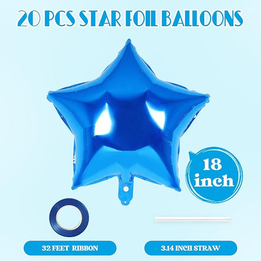 20 Pcs Star Balloons,18 Inch Blue Star Foil Balloons,Stars Shaped Balloon Mylar Helium Balloon for Birthday Party Anniversary Wedding Baby Shower Decorations (Blue)