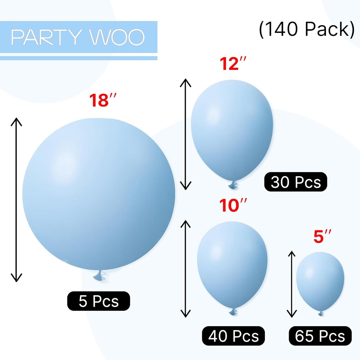 PartyWoo Light Blue Balloons 140 pcs Different Sizes of 18 12 10 5 Inch Baby Pastel Sky Aqua Blue Balloon Arch Kit Garland for Graduation Baby Shower Gender Reveal Birthday Party Decorations Blue-Y4