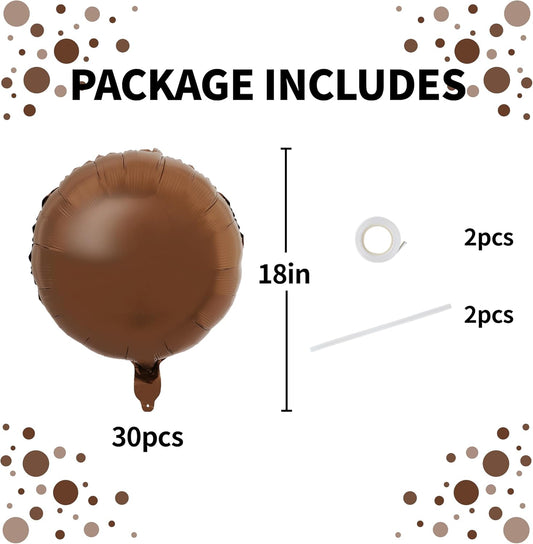 TONIFUL 30Pcs 18 Inch Chocolate Round Shape Foil Balloons Big Brown Circle Helium Mylar Ballons for Thanksgiving Birthday Wedding Halloween Baby Shower Anniversary Engagement Party Decor Supplies