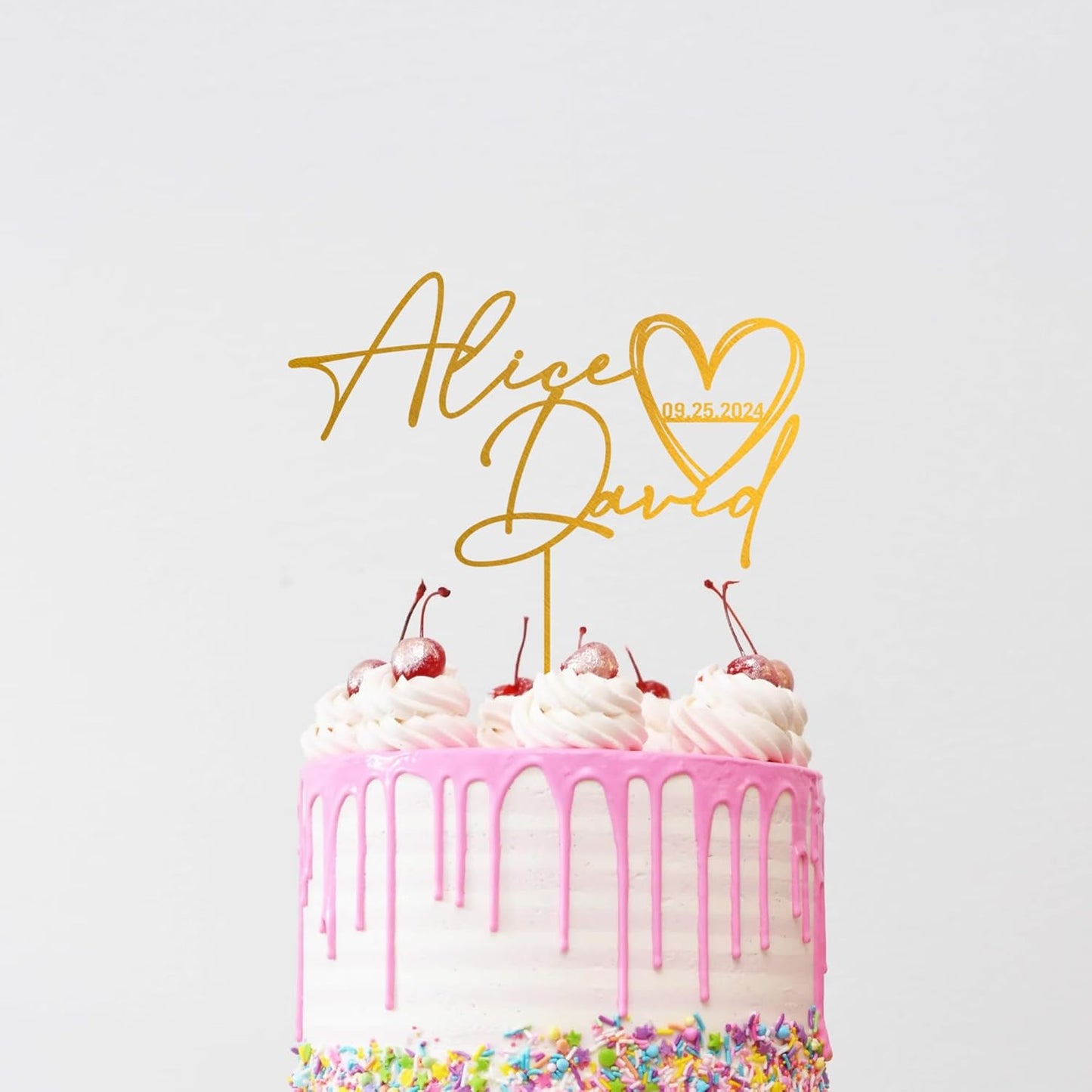 Noni Luxury Personalized Wedding Cake Topper with date and hear, Custom Cake topper, Gold Cake Topper wedding, Rustic Wedding Cake Topper, Mr and Mrs Topper for Wedding Cake, Personalized Cake Topper