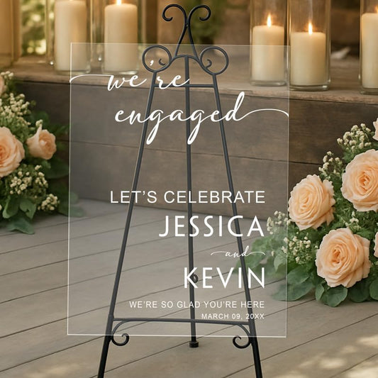 "We're Engaged" Minimalist Welcome Sign - Bold & Simple Couples Yard Sign for Engagement Party
