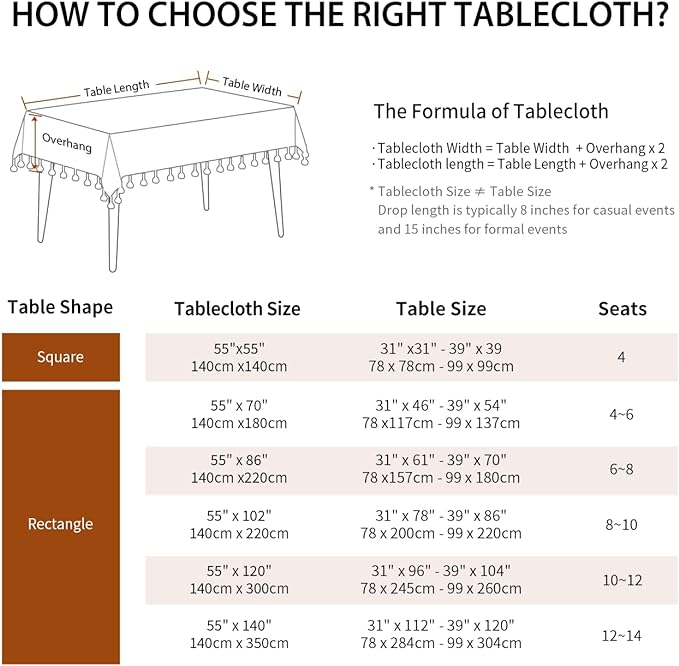 Deep Dream Tablecloths, 55 x 86 Inch Waterproof Table Cloth, Linens Wrinkle Free Anti-Fading, Rustic Table Cover Decoration for Kitchen Dinning Christmas (Rectangle/Oblong,6-8 Seats, Light Coffee)