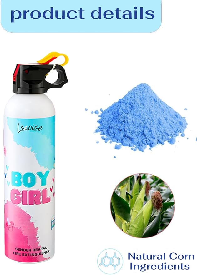 Gender Reveal Fire Extinguisher Set for Newborn Baby, 2Pc Blue Gender Reveal Smoke Bombs, 100% Biodegradable Color Blaster for Cool Gender Reveal Ideas, Confetti Power Cannon Shooter Party Supplies
